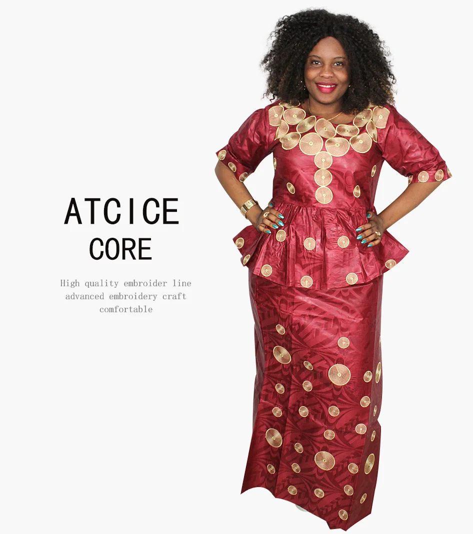 african wear for women African Dress For Lady Fashion Design Computer Embroidery Design Top With Rapper Scraf DP193# african wear for women