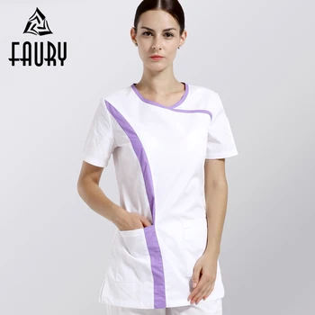 

Splicing Color High Quality Short Sleeves Nurse Uniforms Women Hospital Doctor Medical Scrubs Soft Summer Beauty Salon Slim Fit