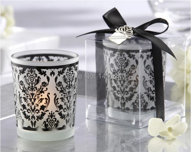 10 pieces color black &quotDamask Traditions" Frosted Glass Tea Light Holder with Kate Aspen Signature Charm in event party supplies | Дом и