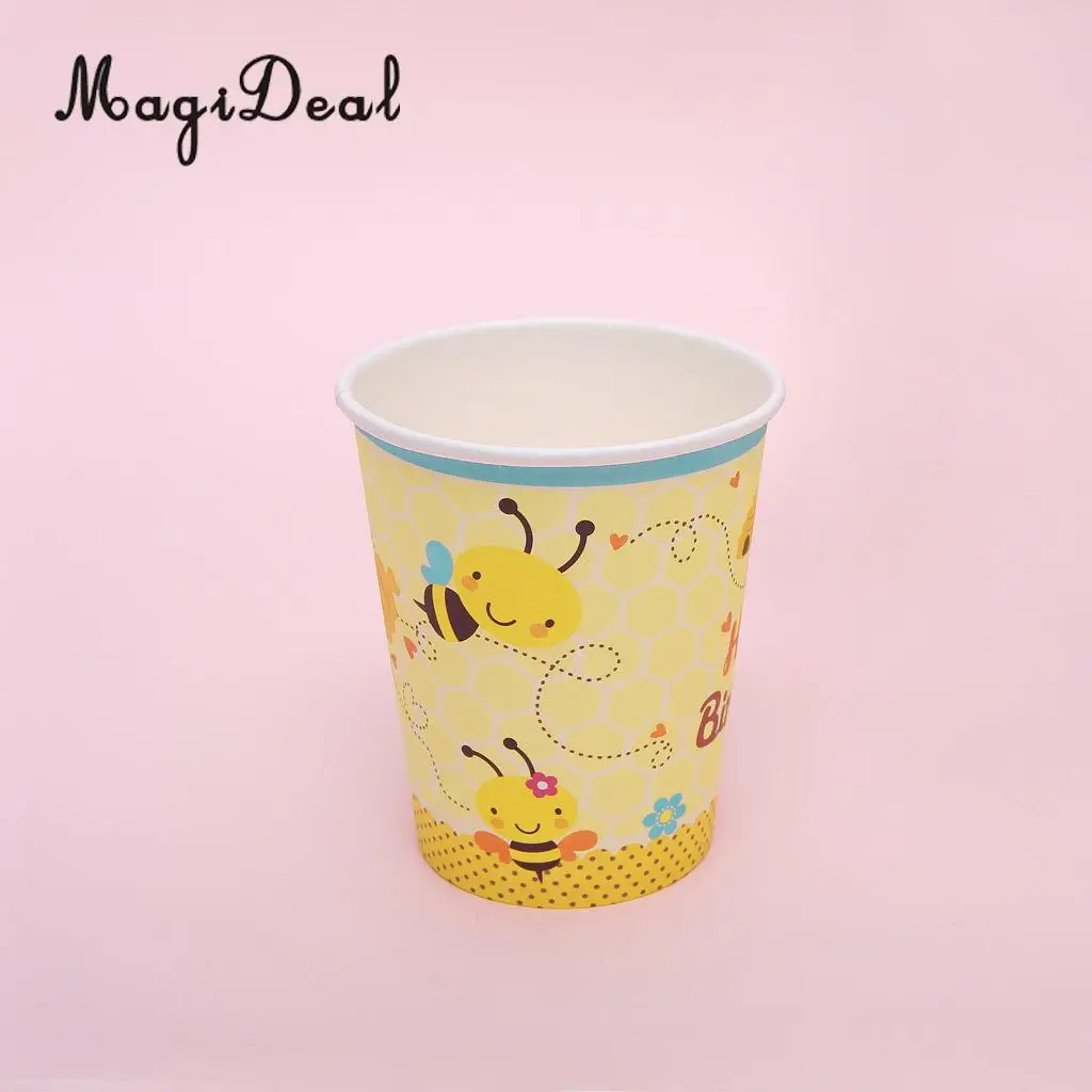MagiDeal Portable 10Pcs Cute Bee Paper Disposable Cups Birthday Party Tableware for Baby Shower Graduation Bouquet Decoration