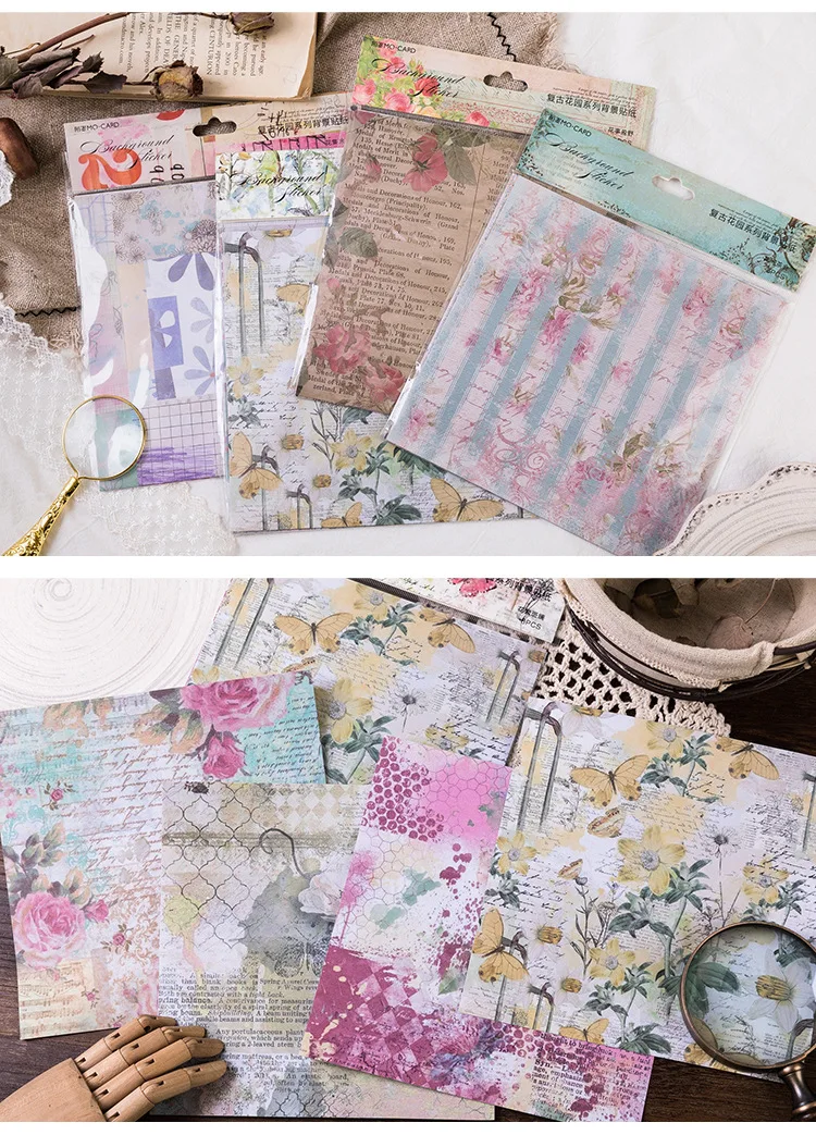 Retro Flower Background Sticker Material Daily Planner Bullet Journal Decoration Vintage DIY Crafts/Gift School Supplies Sticky