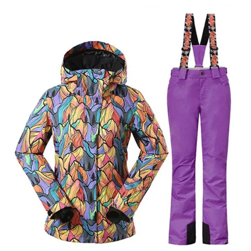 Gsousnow, высокое качество, женская Лыжная спортивная Лыжная одежда, водонепроницаемая, 10000, для пеших прогулок, сноуборда, куртка, лыжный костюм, женский большой зимний теплый комплект