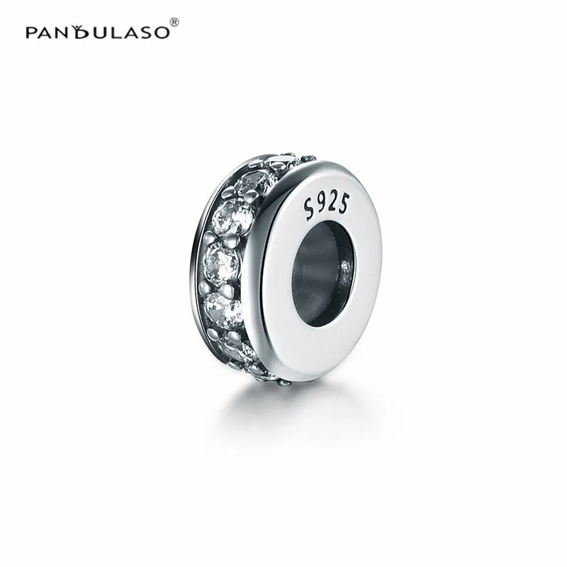 

Pandulaso Winter Spacer Beads DIY Jewelry Clear CZ Round Stopper Beads for Jewelry Making Fit Original Silver Charms Bracelets