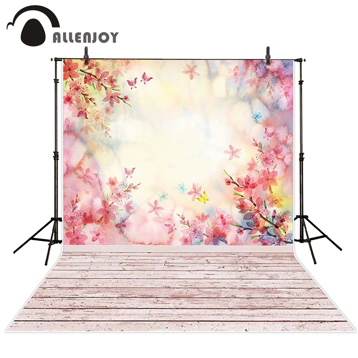 

Allenjoy scenic Photo background Spring peach blossom pink gouache on wood board background vinyl photography backdrops vinyl