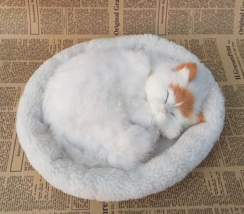 

sleeping Simulation white cat polyethylene&furs lovely yellow head cat model gift about 25x21cm y0162