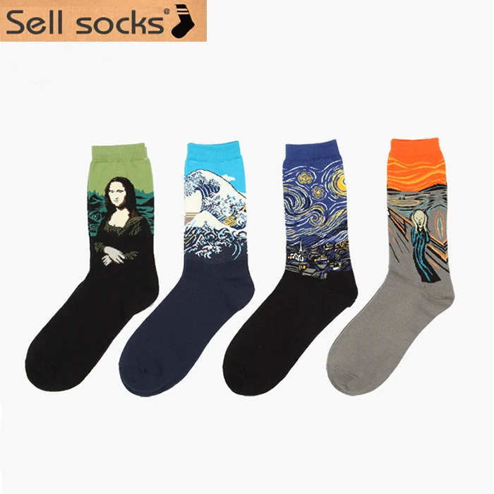 New harajuku Europe USA Washington male Cupid Retro Art Oil Painting Style men sock Pure Cotton women socks Men's Socks EUR36-43