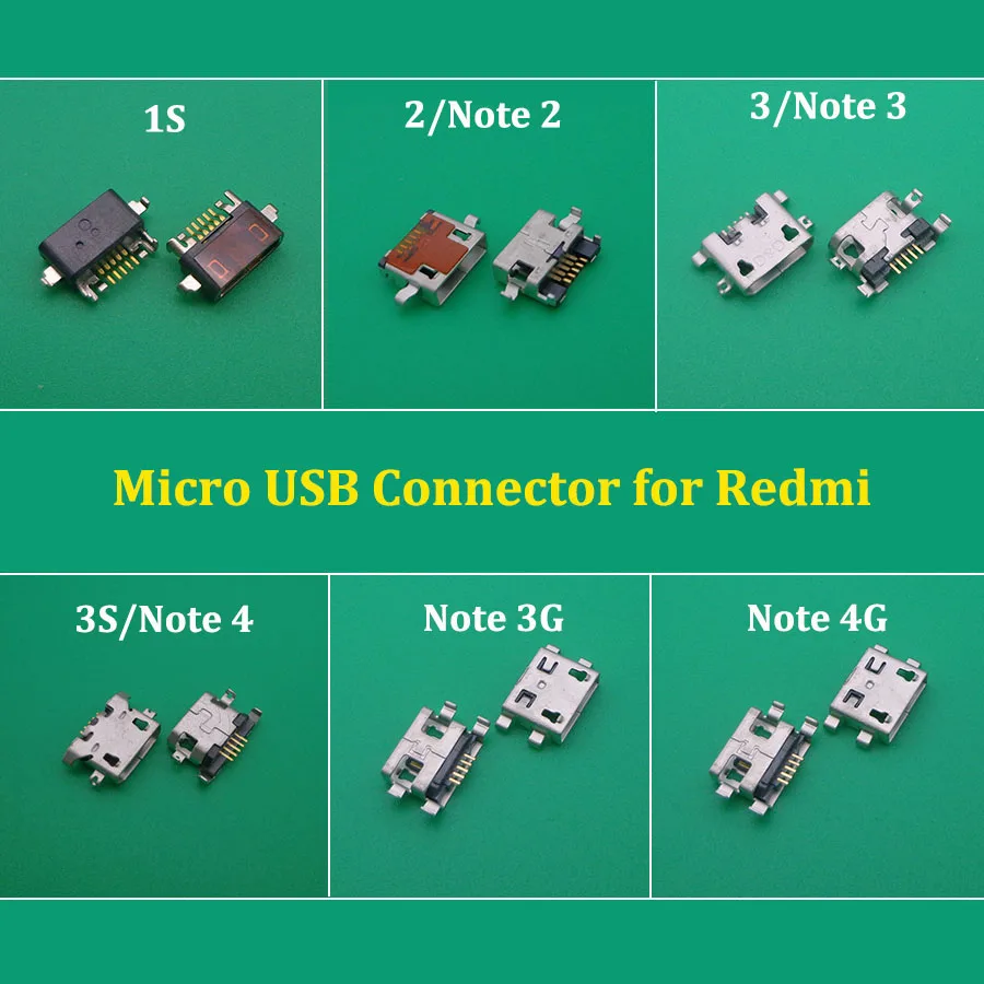 Разъем Micro USB 10 шт. для Xiaomi Redmi 1s 2 3 3s зарядный штекер Hongmi note 4 3G 4G|Соединители| |