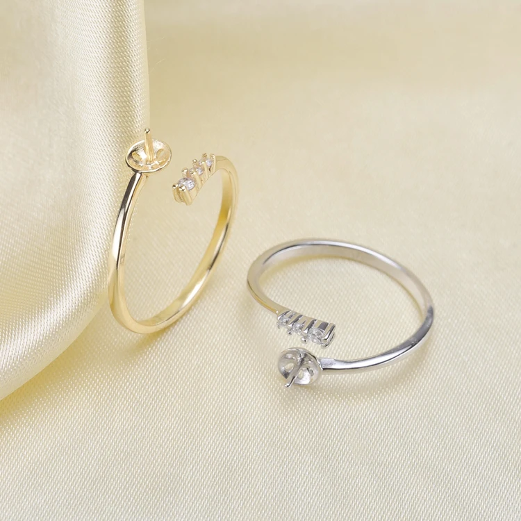 Ring Mount Pearl Accessories Adjustable Size 925 Sterling Silver Ring Jewelry DIY No Pearl