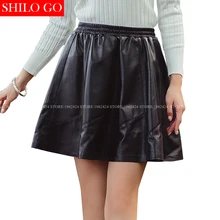 SHILO GO, новая мода, уличная Женская Империя, черная, свободная, талия, плиссированная, овчина, натуральная кожа, юбка, женская, лаконичная, юбка, XXXL