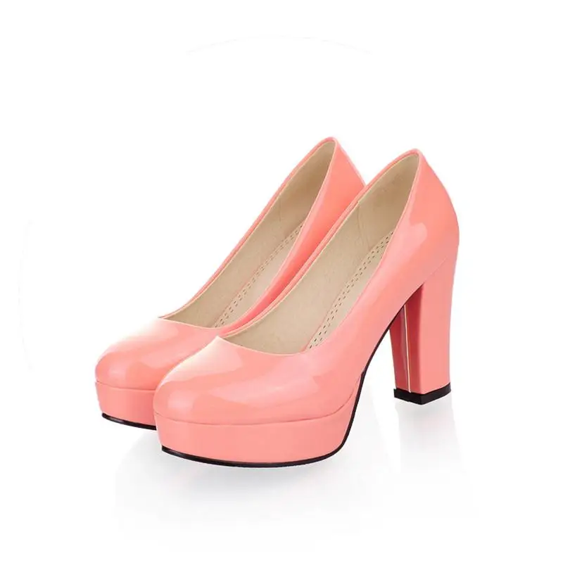 Asumer/вечерние туфли с круглым носком женские туфли-лодочки из искусственной кожи свадебные туфли большие размеры 34-43; Новое поступление; демисезонные туфли на высоком каблуке и платформе - Цвет: Розовый