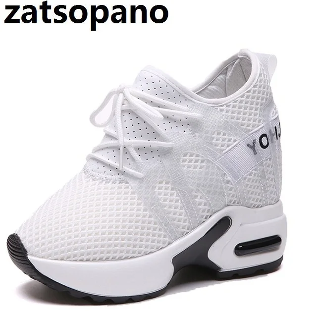

Zatsopano 2019 Women's Fashion Casual Shoes Women's Shoes Increases Hidden Heels Network Air Wedge Airplane Shoes Black Platform
