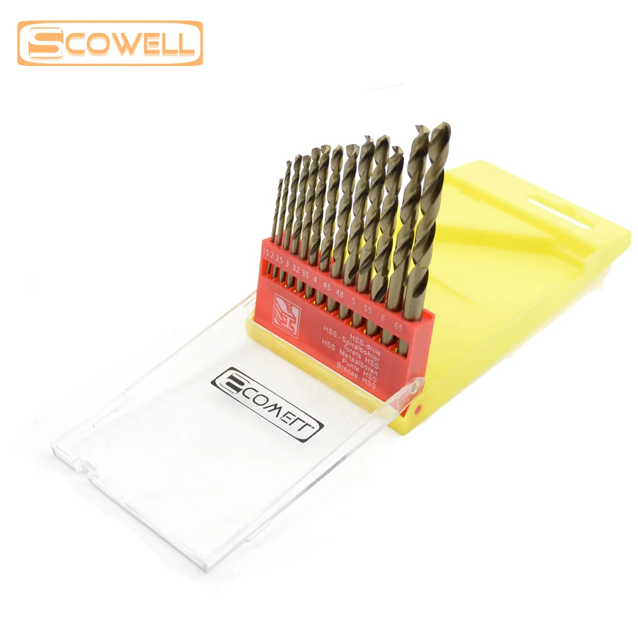Free Shipping: 20%OFF 13pcs HSS 4341/M2 Twist Drill Bit Set,1.5-6.5mm HCO Cobalt Drill Bit Kit for Metal Drilling With Metal Box