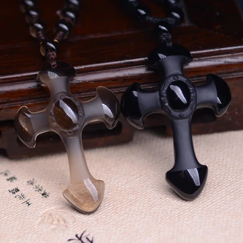 

Natural ice Obsidian Crystal Pendant cross Jesus fashion jewelry lovers of evil men and women body