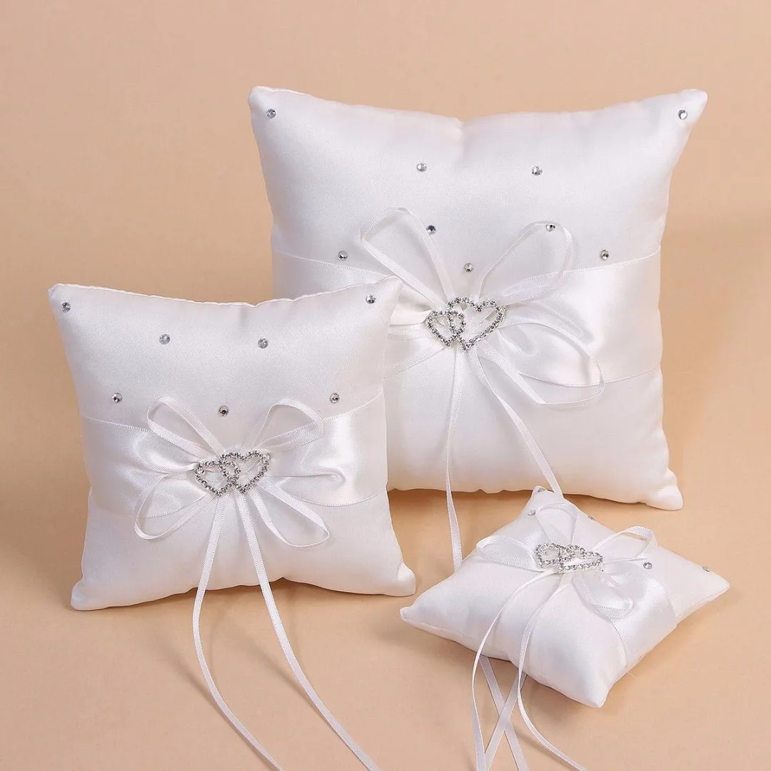 1pc 10/15/20 CM White Romantic Satin Heart Wedding Party Pocket Ring Bearer Pillow Cushion Gift