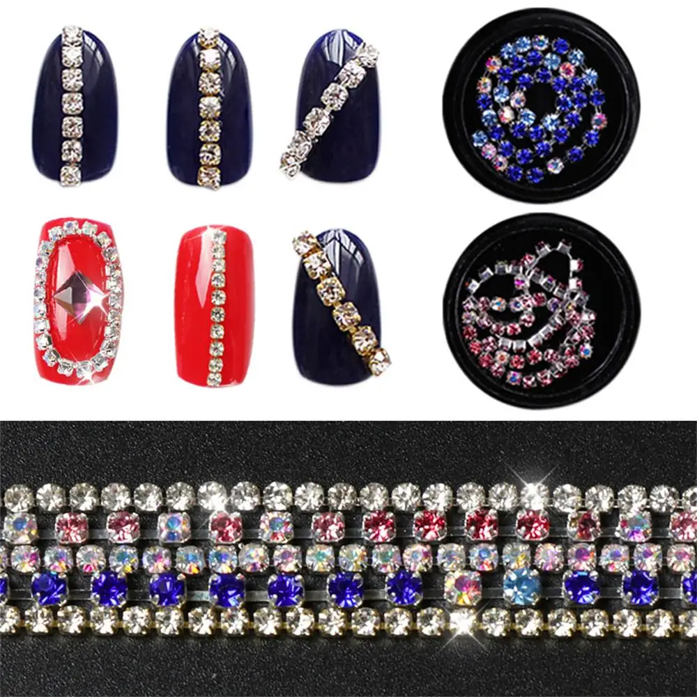 

1 box Flat Shape Nail Chain Shining Crystal AB Glitter Rhinestones DIY 3D Crystal Manicure Decor Glue On For Nail Art Tips