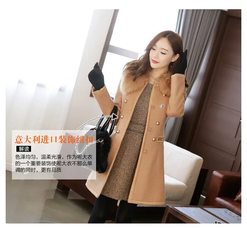 Новинка, корейский стиль, модное женское зимнее пальто со съемными воротниками, средней длины, однотонная ткань, пальто, элегантное женское теплое пальто G1663