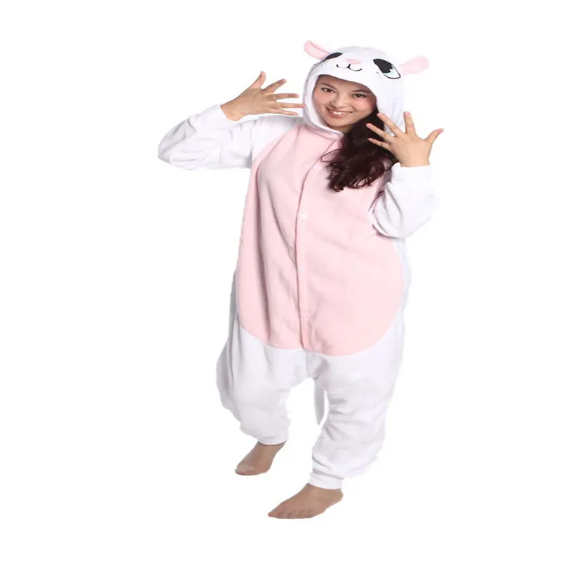 New Style Cartoon White Cat Sleepwear Women Animal Fleece Jumpsuit Adult Onesies Cosplay Costume