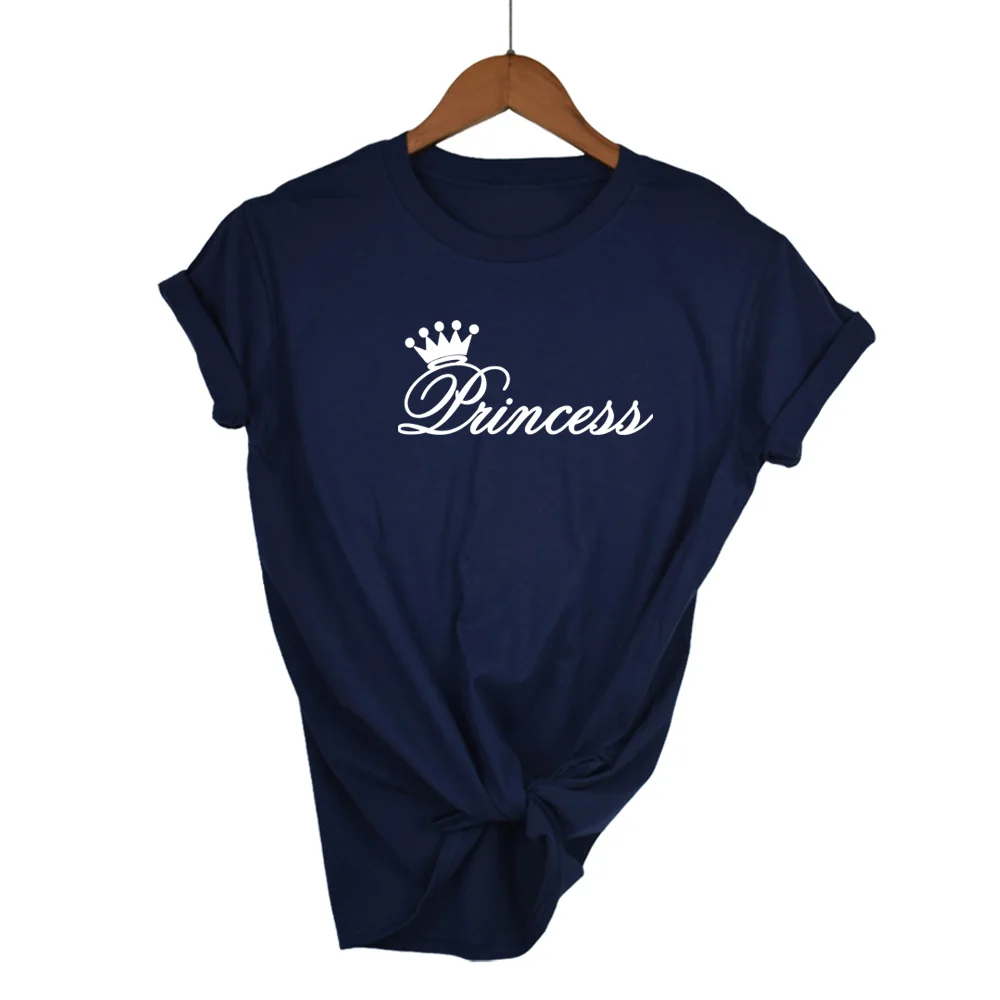 Haut femme поступление, женская футболка с принтом принцессы, женская футболка, Летний стиль, хлопок, повседневная женская рубашка, топы, футболка, Femme - Цвет: Navy Blue-W
