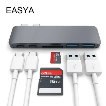 

EASYA Wholesale Thunderbolt 3 USB C Hub Adapter Dual USB Type-C Dock with SD TF Reader Slot for MacBook Pro 2017 5 pieces/lot