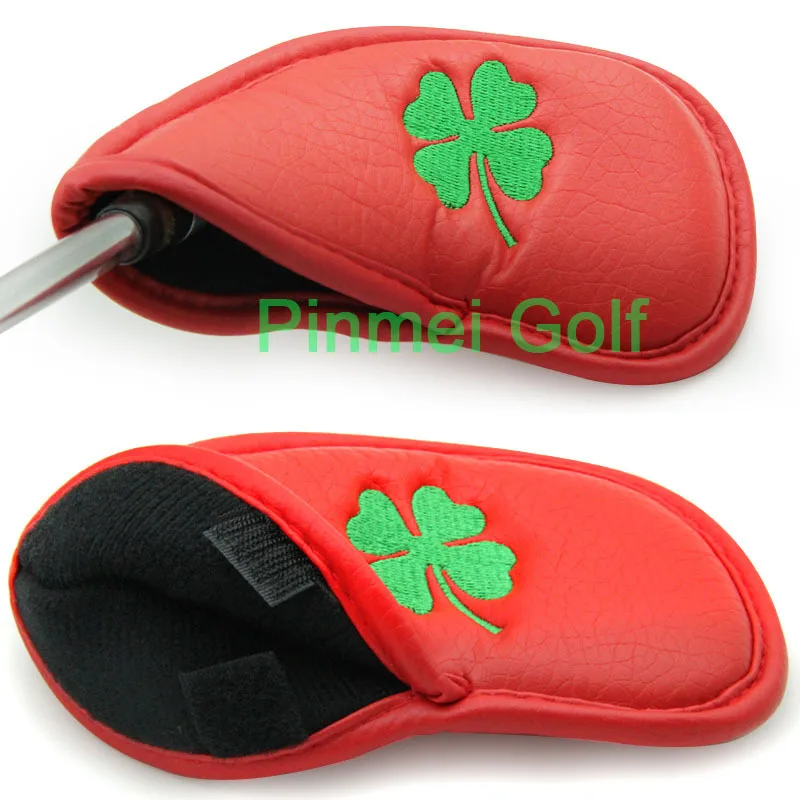 10x Red CLOVER Golf Leather Iron Head Covers Golf HeadCovers for Golf