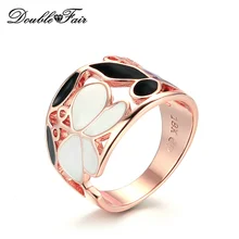 Doble marca de fábrica hoja hueca y mariposa negro y blanco goteo aceite anillo Rosa oro Color Vintage joyería de moda para las mujeres DFR675