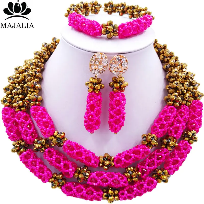 Majalia Luxury Nigeria Wedding African Beads Jewelry Set Golden color