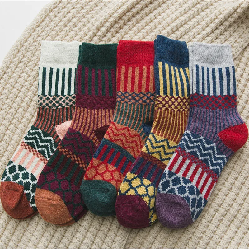 

Trend Stitching Socks Women Long Warmth Thick Autumn Winter Calcetines Elastic Force Breathable Leisure Sokken