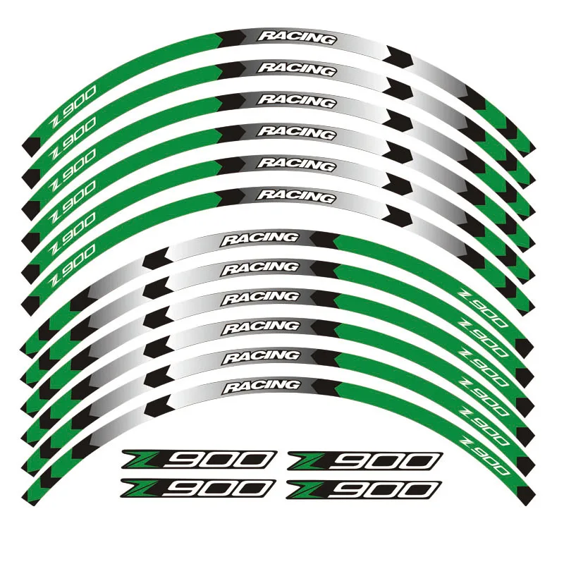 Горячая 9 цветов мотоциклетные Светоотражающие 17 дюймов обод колеса полоса Наклейка Передняя Задняя наклейка полный набор для Kawasaki Z900 - Цвет: A Green
