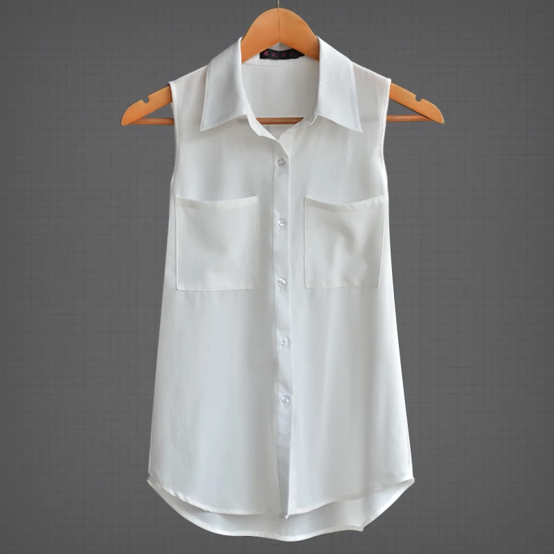 Loose Slim Turn-down Collar Sleeveless 