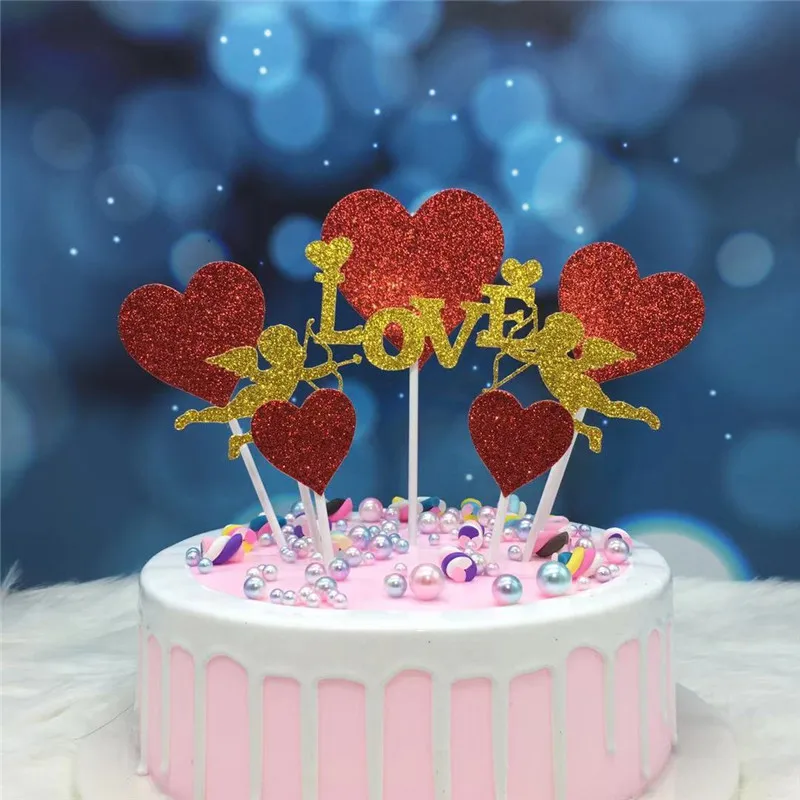 

ONE TO FOUR Advanced Glitter Cupid Love Cake Topper Set for Party Decoration Birthday Cake Flags Baking Decor