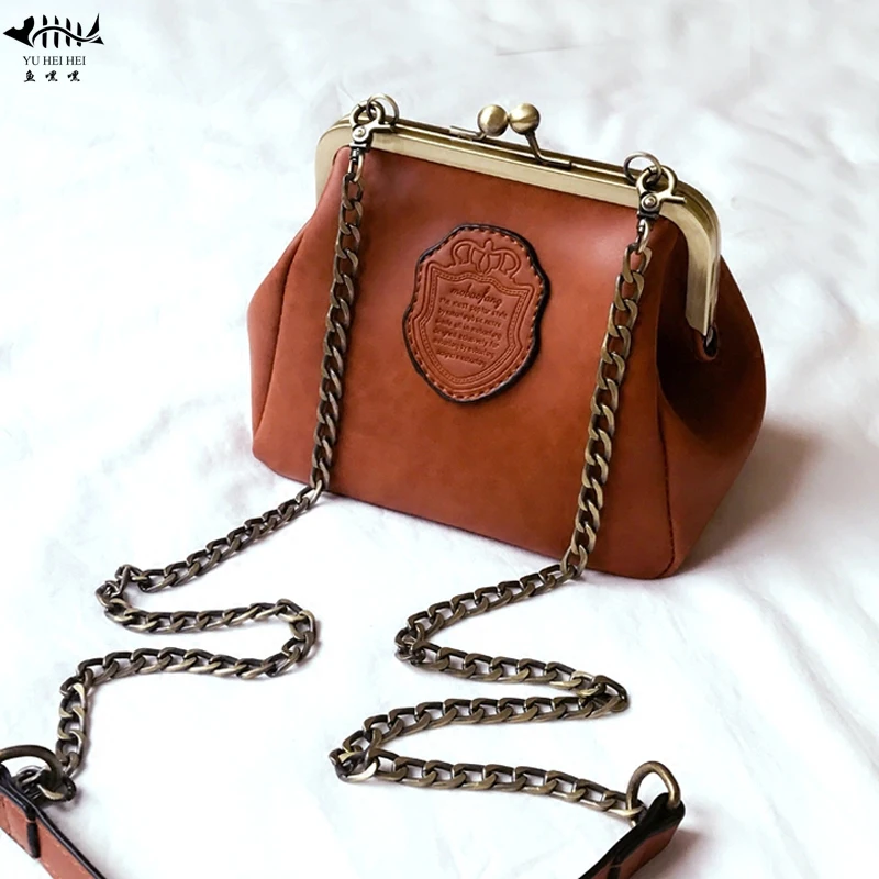 

New Shell Kiss lock Bags Fashion Vintage Famous Designer Bag Women Lady PU Leather Chain Shoulder Crossbody Bag Women's Handbags