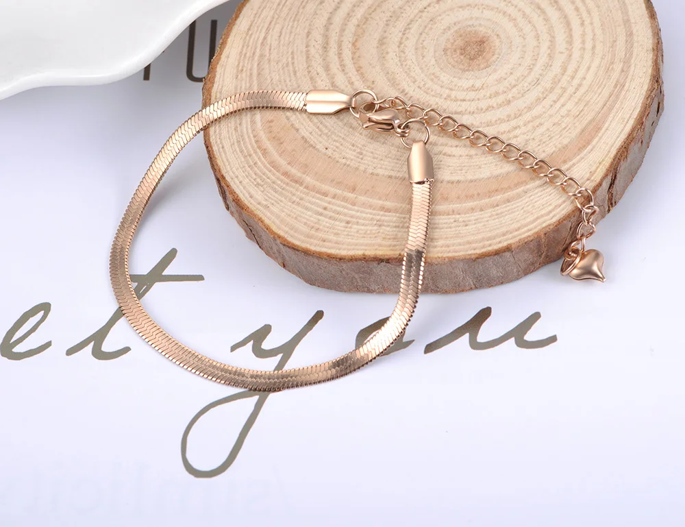 316L Stainless Steel Snake Chain Thin Bracelets For Women Girls Rose Gold Plated Bohemia Party Blade Bracelet B18075 Lokaer
