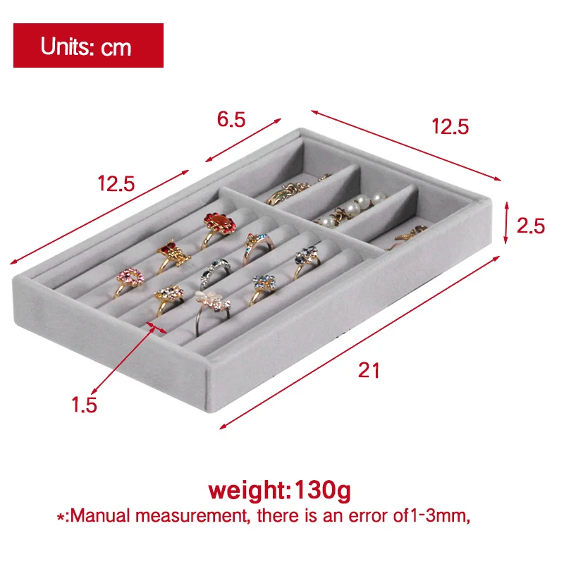 Маленький бархатный дисплей для ювелирных изделий, подставка для колец, сережек и других ювелирных изделий, подставка для ювелирных изделий, стойка для хранения, держатель YSUMI - Цвет: Dual-purpose Tray