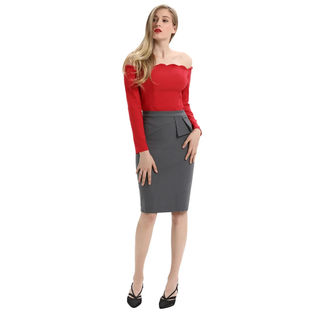 Belle Poque Женщины Женские Ретро Винтажные Назад Сплит бедра завернутый Bodycon карандаш юбка черный/темно-серый
