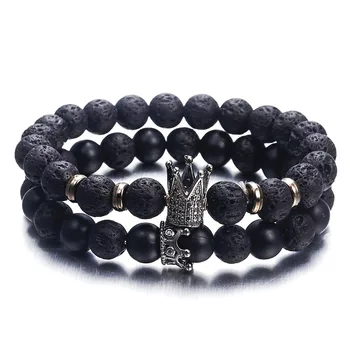 

NS63 Hot Trendy Lava Stone Pave CZ Imperial Crown And Helmet Charm Bracelet For Men Or Women Bracelet Jewelry Pulseira hombres