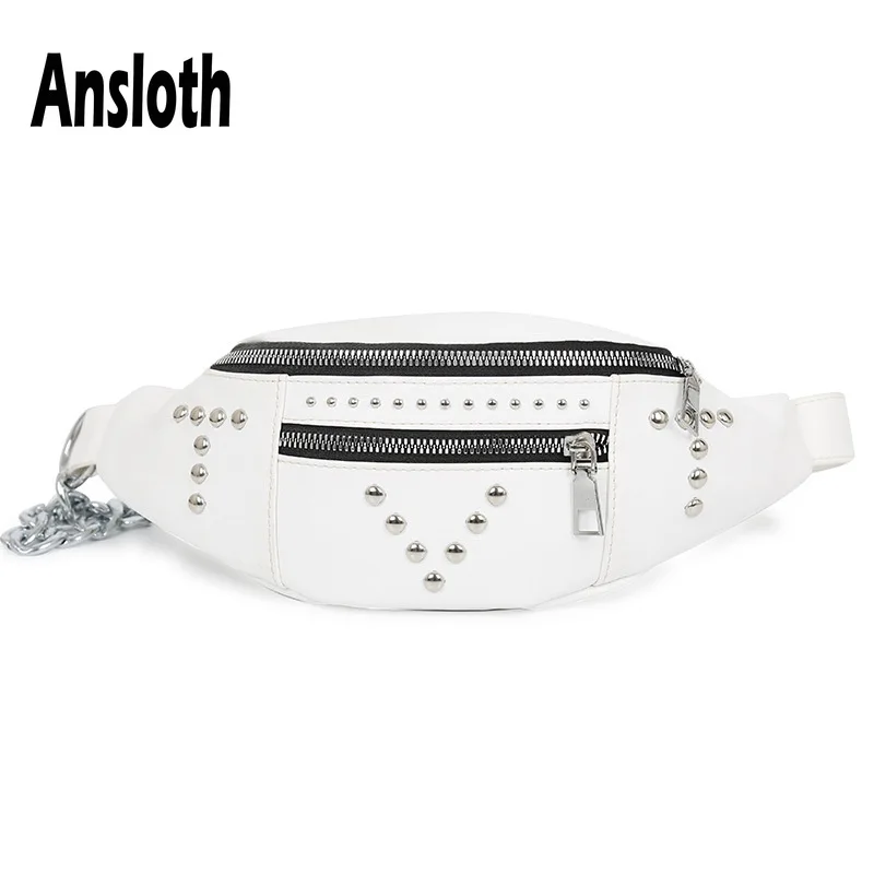 

Ansloth 2019 Fashion Rivet Waist Bag For Women Casual Banana Bag Ladies PU Leather Belt Bag Female Fanny Pack Chest Bag HPS525