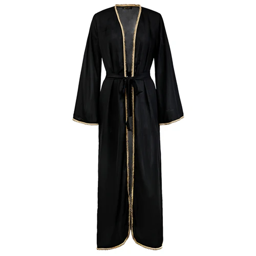 Халат abaya черные женские макси платья Турция ислам Дубаи Саудовская молитва Ближний Восток длинный рукав модный кардиган мусульманский - Цвет: Черный