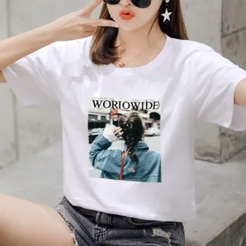 

New 2019 Women Summer T-shirt Short Sleeve Cotton T-shirts Harajuku Tshirt Print Character Top Tees Fashion Casual Black T Shirt