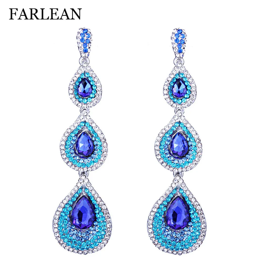 

Full Crystal Rhinestones Water Drop Shaped Long Earrings Vintage Drop Earrings for Women
