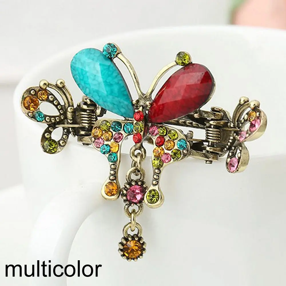 multicolor 1 шт роскошный элегантный ретро Винтаж женщины девушка Бабочка бант с кристаллами цветок суд шпильки падение заколки Тиара для волос с зажимом - Цвет: multicolor