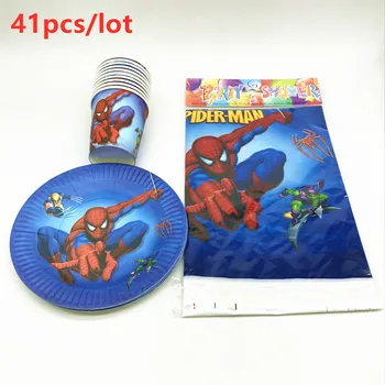 

NEW 41Pcs Spiderman Cartoon Theme Disposable Paper Cups Plates Tablecloth kids Boy Favor Birthday Party Tableware supplies