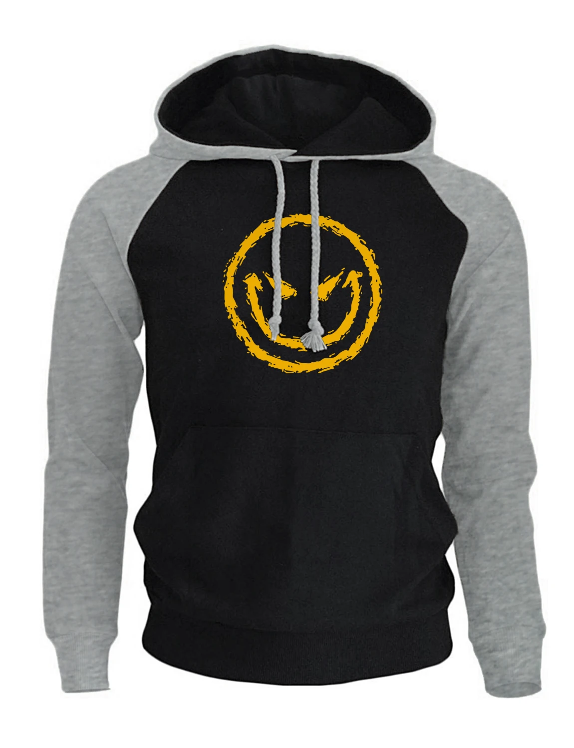 New Arrival Hoodies Men 2018 Autumn Winter Fleece Hoody With Hat Warm Raglan Sweatshirt Print Evil Smiley Face Cartoon Tracksuit
