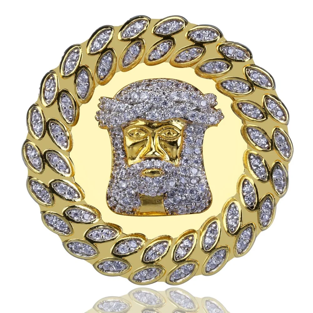 Хип-хоп AAA CZ камень проложили Bling Ice Out Иисус кусок кольцо большой круглый золотые кольца для мужчин рэппер ювелирные изделия Прямая