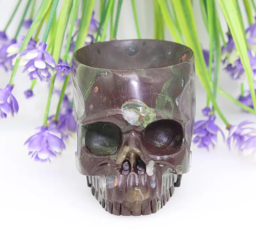 

2.87"WINE GLASS - LOTUS STONE Handmade Carved Crystal Skull Crystal Realistic Crystal Healing Furnishing Articles Figurine TC81