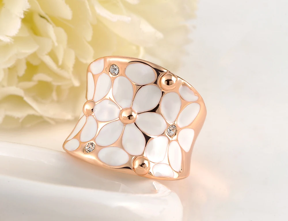 AENINE модное кольцо с австрийскими кристаллами и белым цветком, женское ювелирное изделие из белого золота для рождества anneau anel Anillo L2010422325
