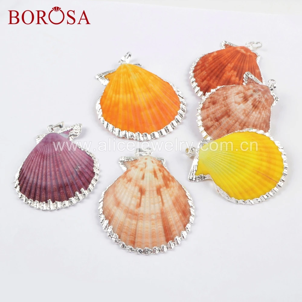 BOROSA 10 шт. Новый Золотой/Серебряный цвет Радужный натуральный гребешок кулон