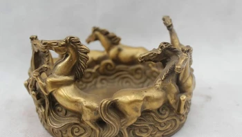 

4"Chinese China Fengshui Brass Six Horse Pot inkslab Statue statuary Sculpture