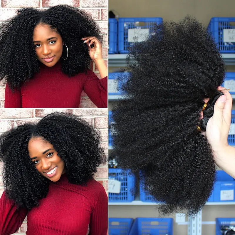 Mongolian Afro Kinky Curly Hair Weave Extensions 4b 4c 100