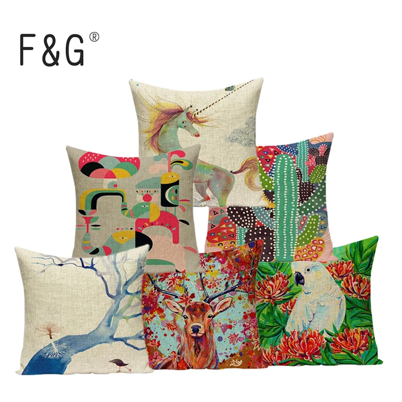 Dream Forest Animals Chair Cotton Linen Cushion Covers Plant Pattern Pillow Cases Home Decorative Pillows Cover For Sofa Decor | Дом и сад