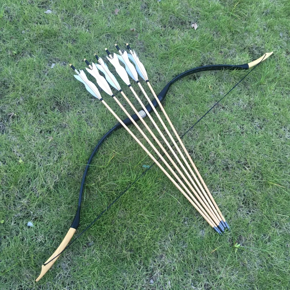 

With 6 wooden arrows20-60lbs Traditional Archery Hunting Handmade Recurve Bow Mongolian Horse Longbow